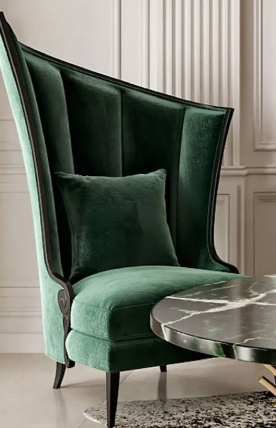Casa Padrino Luxus Art Deco Sessel Rechts Grün / Schwarz - Art Deco Wohnzimmer & Hotel Sessel - Art Deco Wohnzimmer & Hotel Möbel - Luxus Kollektion