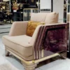 Casa Padrino Luxus Art Deco Sessel Beige / Lila / Grau / Gold - Edler Wohnzimmer Sessel mit Marmoroptik - Luxus Art Deco Wohnzimmer & Hotel Möbel