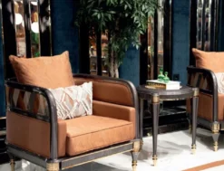 Casa Padrino Luxus Art Deco Sessel Braun / Mehrfarbig / Grau / Gold - Wohnzimmer Sessel - Wohnzimmer Möbel - Art Deco Möbel - Luxus Möbel