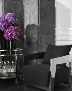 Casa Padrino Luxus Art Deco Sessel, Edelstahl und Stoff in Panama Schwarz, 74 x 76 x 76 cm