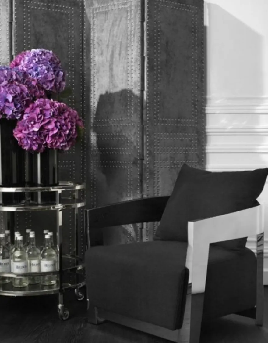 Casa Padrino Luxus Art Deco Sessel, Edelstahl und Stoff in Panama Schwarz, 74 x 76 x 76 cm