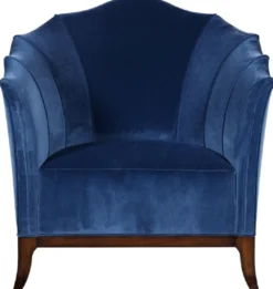 Casa Padrino Luxus Art Deco Sessel Blau / Dunkelbraun - Handgefertigter Massivholz Wohnzimmer Sessel mit edlem Samtstoff - Art Deco Wohnzimmer Möbel