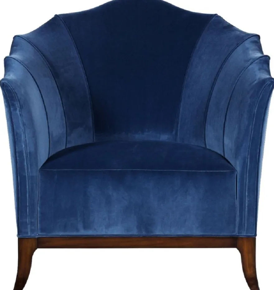 Casa Padrino Luxus Art Deco Sessel Blau / Dunkelbraun - Handgefertigter Massivholz Wohnzimmer Sessel mit edlem Samtstoff - Art Deco Wohnzimmer Möbel