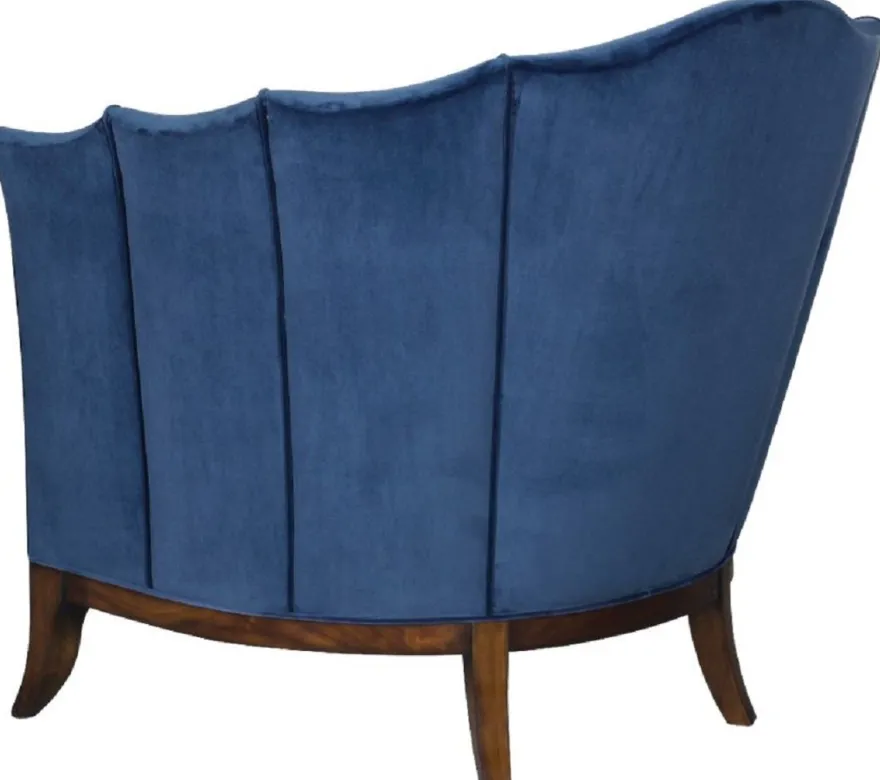 Casa Padrino Luxus Art Deco Sessel Blau / Dunkelbraun - Handgefertigter Massivholz Wohnzimmer Sessel mit edlem Samtstoff - Art Deco Wohnzimmer Möbel