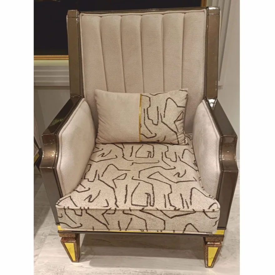 Casa Padrino Luxus Art Deco Sessel Grau / Braun / Gold H. 109 cm - Wohnzimmer Möbel