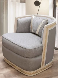 Casa Padrino Luxus Art Deco Sessel Silber / Cremefarben / Gold - Handgefertigter Wohnzimmer Sessel - Art Deco Wohnzimmer Möbel