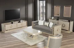 Casa Padrino Luxus Art Deco Sessel Silber / Cremefarben / Gold - Handgefertigter Wohnzimmer Sessel - Art Deco Wohnzimmer Möbel