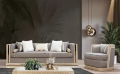 Casa Padrino Luxus Art Deco Sessel Silber / Cremefarben / Gold - Handgefertigter Wohnzimmer Sessel - Art Deco Wohnzimmer Möbel