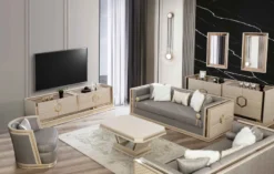 Casa Padrino Luxus Art Deco Sessel Silber / Cremefarben / Gold - Handgefertigter Wohnzimmer Sessel - Art Deco Wohnzimmer Möbel
