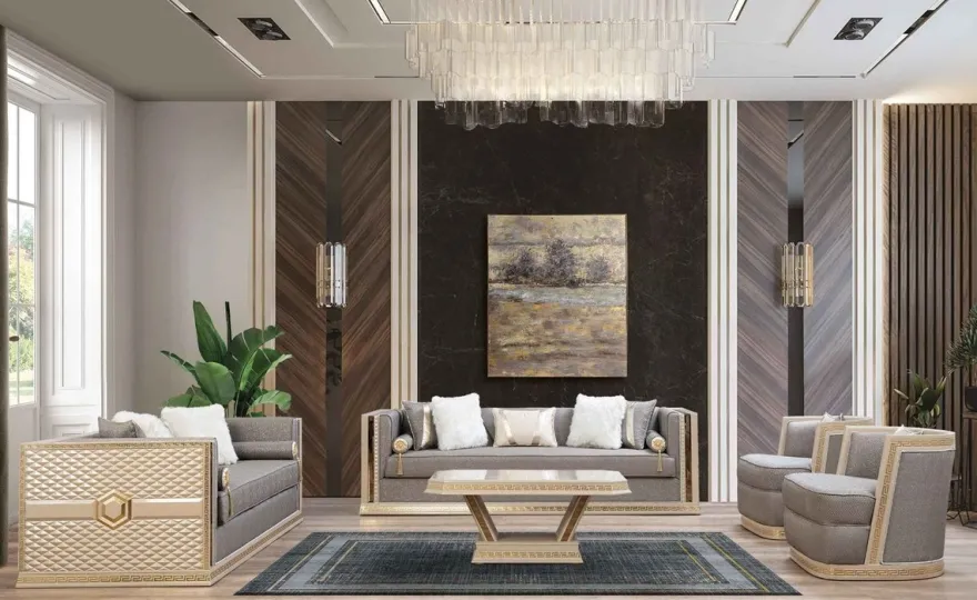 Casa Padrino Luxus Art Deco Sessel Silber / Cremefarben / Gold - Handgefertigter Wohnzimmer Sessel - Art Deco Wohnzimmer Möbel