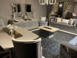 Casa Padrino Luxus Art Deco Sideboard mit Spiegel Creme / Gold - Luxus Art Deco Esszimmer Möbel - Edel & Prunkvoll