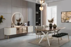 Casa Padrino Luxus Art Deco Sideboard Braun / Weiß / Gold 235 x 48 x H. 76 cm - Edler Schrank mit 4 Türen - Art Deco Möbel