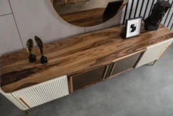 Casa Padrino Luxus Art Deco Sideboard Braun / Weiß / Gold 235 x 48 x H. 76 cm - Edler Schrank mit 4 Türen - Art Deco Möbel