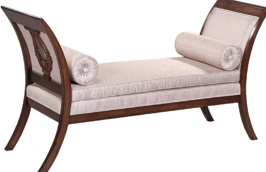 Casa Padrino Luxus Art Deco Sitzbank Silber / Dunkelbraun - Handgefertigte Massivholz Bank - Art Deco Wohnzimmer Möbel