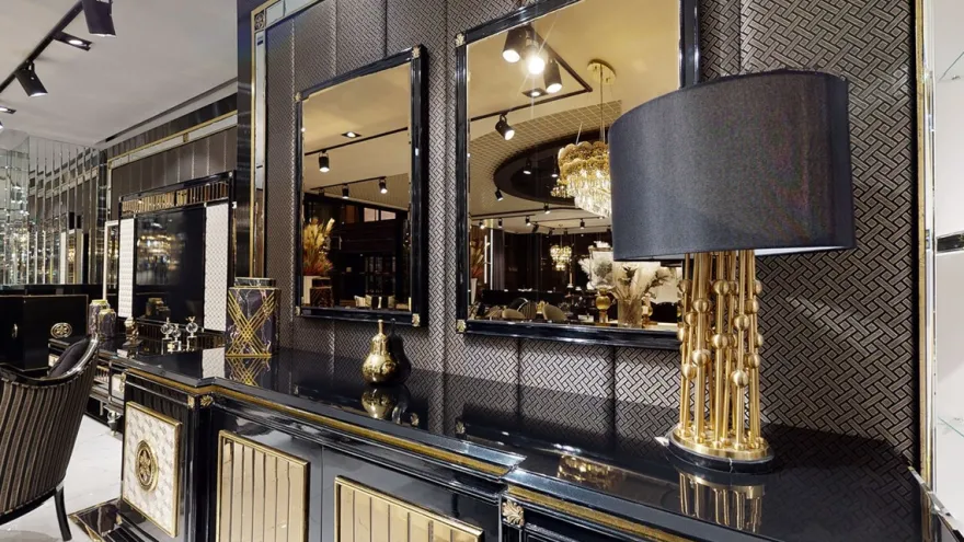 Casa Padrino Luxus Art Deco Sideboard Schwarz / Weiß / Gold - Prunkvoller Massivholz Schrank mit 4 Türen - Luxus Art Deco Wohnzimmer & Hotel Möbel