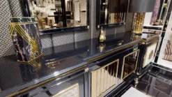Casa Padrino Luxus Art Deco Sideboard Schwarz / Weiß / Gold - Prunkvoller Massivholz Schrank mit 4 Türen - Luxus Art Deco Wohnzimmer & Hotel Möbel