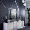 Casa Padrino Luxus Art Deco Sideboard Weiß / Schwarz / Silber 208 x 44 x H. 84 cm - Edler Schrank mit 5 Türen - Art Deco Möbel