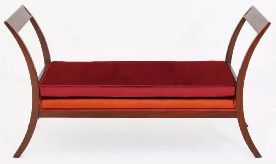 Casa Padrino Luxus Art Deco Sitzbank Bordeauxrot / Orange / Braun 152 x 50 x H. 85 cm - Gepolsterte Wohnzimmer Bank - Art Deco Möbel - Luxus Möbel