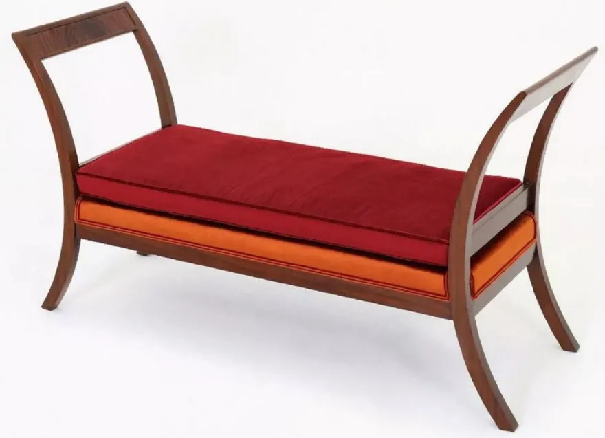Casa Padrino Luxus Art Deco Sitzbank Bordeauxrot / Orange / Braun 152 x 50 x H. 85 cm - Gepolsterte Wohnzimmer Bank - Art Deco Möbel - Luxus Möbel