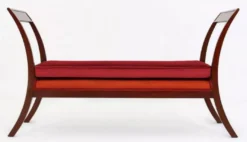 Casa Padrino Luxus Art Deco Sitzbank Bordeauxrot / Orange / Braun 152 x 50 x H. 85 cm - Gepolsterte Wohnzimmer Bank - Art Deco Möbel - Luxus Möbel