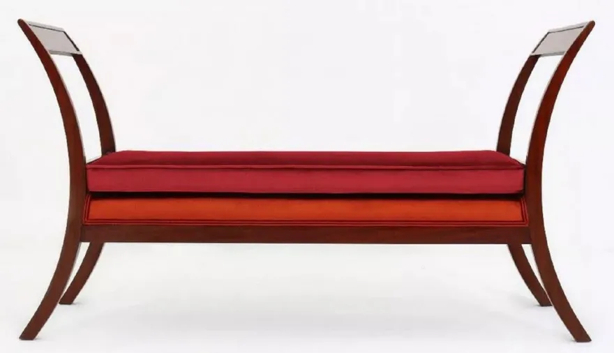 Casa Padrino Luxus Art Deco Sitzbank Bordeauxrot / Orange / Braun 152 x 50 x H. 85 cm - Gepolsterte Wohnzimmer Bank - Art Deco Möbel - Luxus Möbel