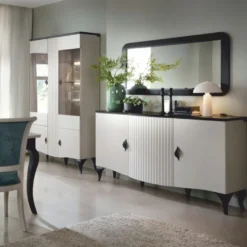 Casa Padrino Luxus Art Deco Sideboard Weiß / Schwarz 173,4 cm - Art Deco Möbel
