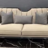 Casa Padrino Luxus Art Deco Sofa Beige / Schwarz - Handgefertigtes Massivholz Wohnzimmer Sofa - Luxus Art Deco Wohnzimmer Möbel