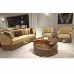 Casa Padrino Luxus Art Deco Sofa Gold / Kupfer / Grau 240 cm - Wohnzimmer Möbel