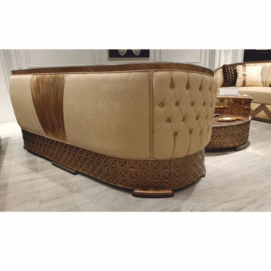 Casa Padrino Luxus Art Deco Sofa Gold / Kupfer / Grau 240 cm - Wohnzimmer Möbel
