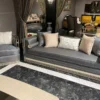 Casa Padrino Luxus Art Deco Sofa Hellblau / Silber / Creme - Verspiegeltes Wohnzimmer Sofa - Wohnzimmer Möbel - Art Deco Möbel - Luxus Möbel - Art Deco Einrichtung - Luxus Einrichtung
