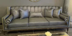 Casa Padrino Luxus Art Deco Sofa Grau / Schwarz - Handgefertigtes Massivholz Wohnzimmer Sofa - Luxus Art Deco Wohnzimmer Möbel