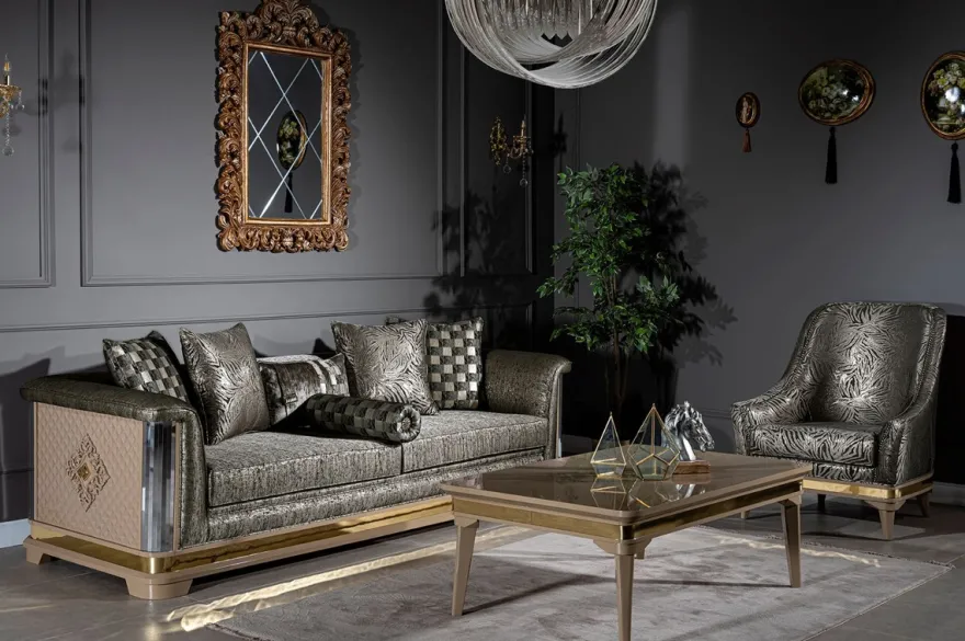 Casa Padrino Luxus Art Deco Sofa Silber / Schwarz / Beige / Gold 249 x 93 x H. 72 cm - Wohnzimmer Sofa mit dekorativen Kissen - Art Deco Wohnzimmer Möbel