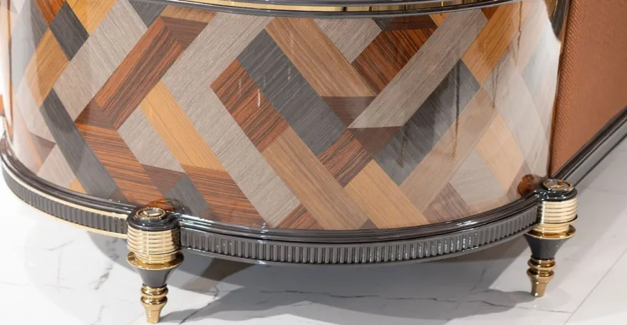 Casa Padrino Luxus Art Deco Sofa Braun / Mehrfarbig / Grau / Gold - Wohnzimmer Sofa - Wohnzimmer Möbel - Art Deco Möbel - Luxus Möbel