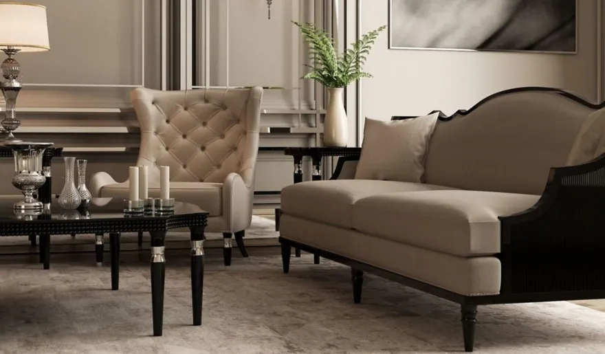 Casa Padrino Luxus Art Deco Sofa Grau / Schwarz 260 x 87 x H. 100 cm - Art Deco Wohnzimmer Möbel - Luxus Qualität