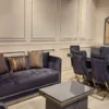 Casa Padrino Luxus Art Deco Sofa Lila / Grau / Gold - Wohnzimmer Sofa - Hotel Sofa - Luxus Art Deco Wohnzimmer & Hotel Möbel