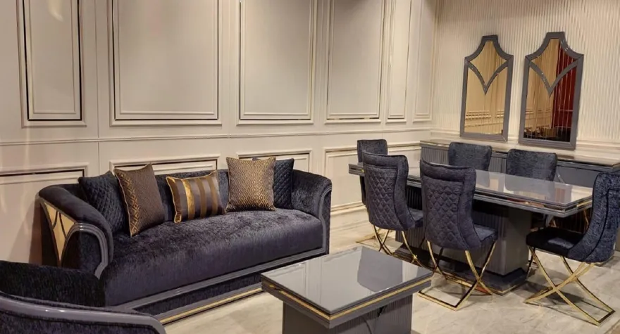 Casa Padrino Luxus Art Deco Sofa Lila / Grau / Gold - Wohnzimmer Sofa - Hotel Sofa - Luxus Art Deco Wohnzimmer & Hotel Möbel