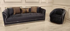 Casa Padrino Luxus Art Deco Sofa Lila / Grau / Gold - Wohnzimmer Sofa - Hotel Sofa - Luxus Art Deco Wohnzimmer & Hotel Möbel