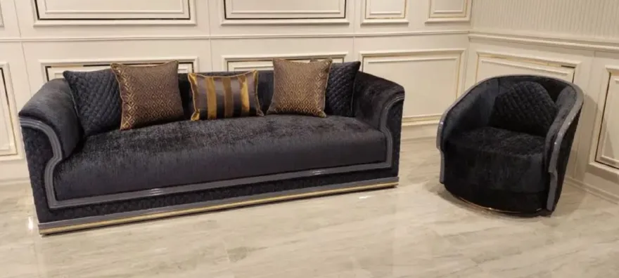 Casa Padrino Luxus Art Deco Sofa Lila / Grau / Gold - Wohnzimmer Sofa - Hotel Sofa - Luxus Art Deco Wohnzimmer & Hotel Möbel