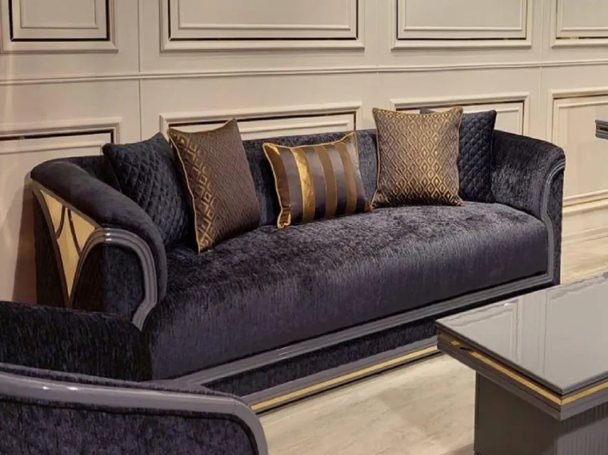 Casa Padrino Luxus Art Deco Sofa Lila / Grau / Gold - Wohnzimmer Sofa - Hotel Sofa - Luxus Art Deco Wohnzimmer & Hotel Möbel