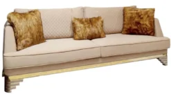 Casa Padrino Luxus Art Deco Sofa Beige / Lila / Grau / Gold - Edles Wohnzimmer Sofa mit Marmoroptik - Luxus Art Deco Wohnzimmer & Hotel Möbel