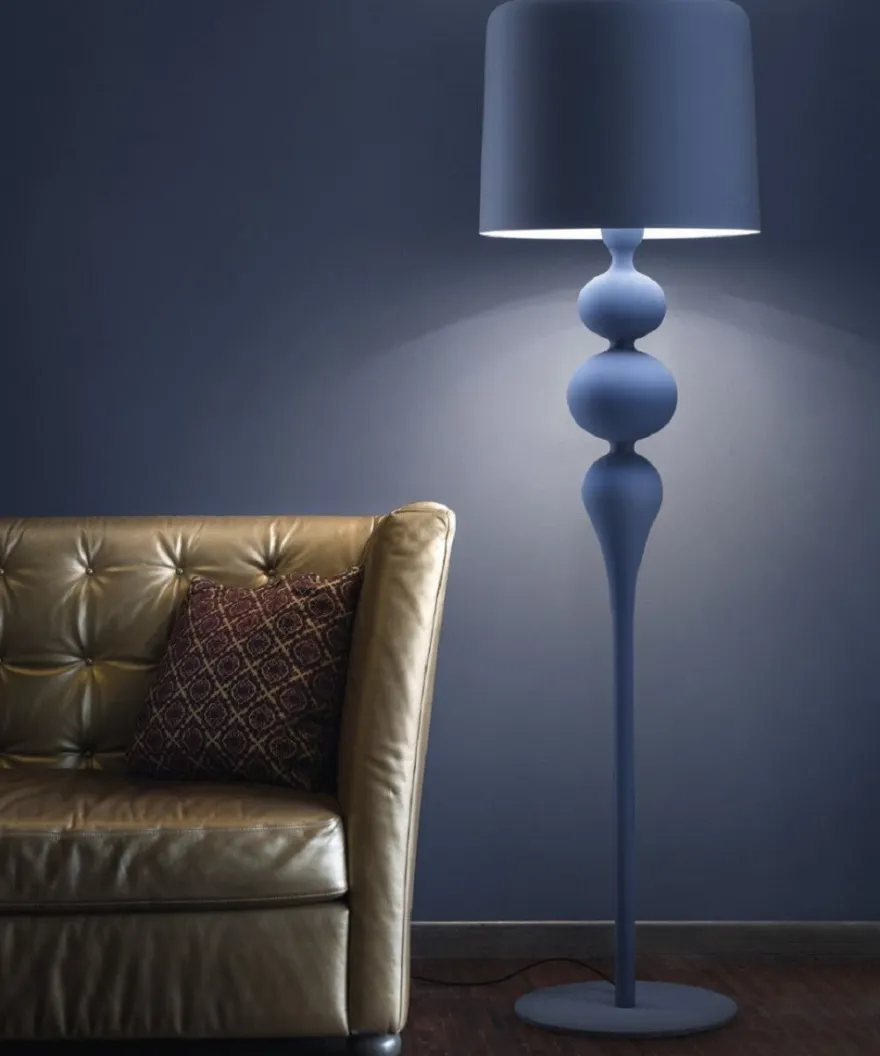 Casa Padrino Luxus Art Deco Stehleuchte Blau Ø 50 x H. 180 cm - Runde Art Deco Stehlampe mit Aluminium Lampenschirm - Luxus Stehleuchten - Luxus Qualität - Made in Italy