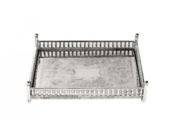 Casa Padrino Luxus Art Deco Tablett Messing Nickel Finish 32 x 22,5 x H. 8 cm - Edles Serviertablett