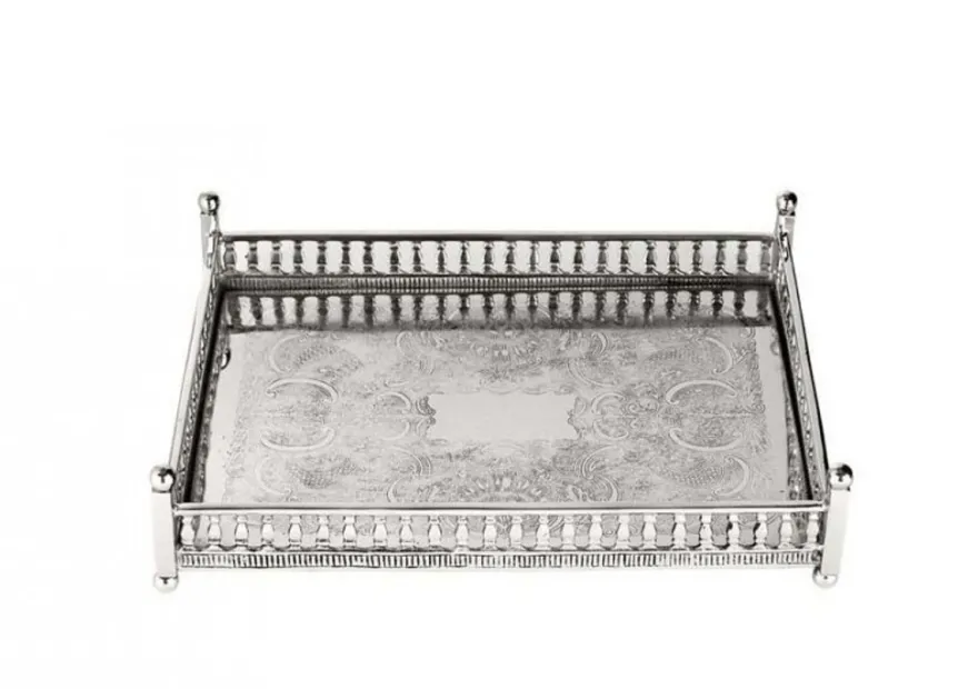 Casa Padrino Luxus Art Deco Tablett Messing Nickel Finish 32 x 22,5 x H. 8 cm - Edles Serviertablett
