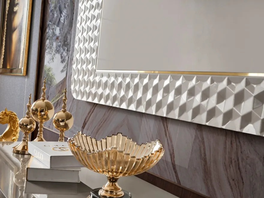 Casa Padrino Luxus Art Deco TV Schrank Set Grau / Gold - Wohnzimmer Sideboard mit LED Elektrokamin & TV Rückwand - Art Deco Möbel - Wohnzimmer Möbel - Luxus Möbel - Luxus Einrichtung