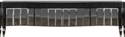 Casa Padrino Luxus Art Deco TV Schrank Schwarz / Silber 220 x 53 x H. 58 cm - Edler Fernsehschrank mit 4 verspiegelten Türen - Art Deco Wohnzimmer Möbel