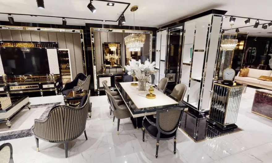 Casa Padrino Luxus Art Deco TV Schrank Schwarz / Weiß / Gold - Massivholz Sideboard mit 3 Schubladen - Art Deco Wohnzimmer Möbel - Luxus Wohnzimmer Möbel - Luxus Art Deco Einrichtung