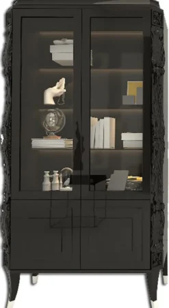 Casa Padrino Luxus Art Deco Vitrine Schwarz / Silber - Handgefertigter Massivholz Vitrinenschrank - Art Deco Wohnzimmer Möbel