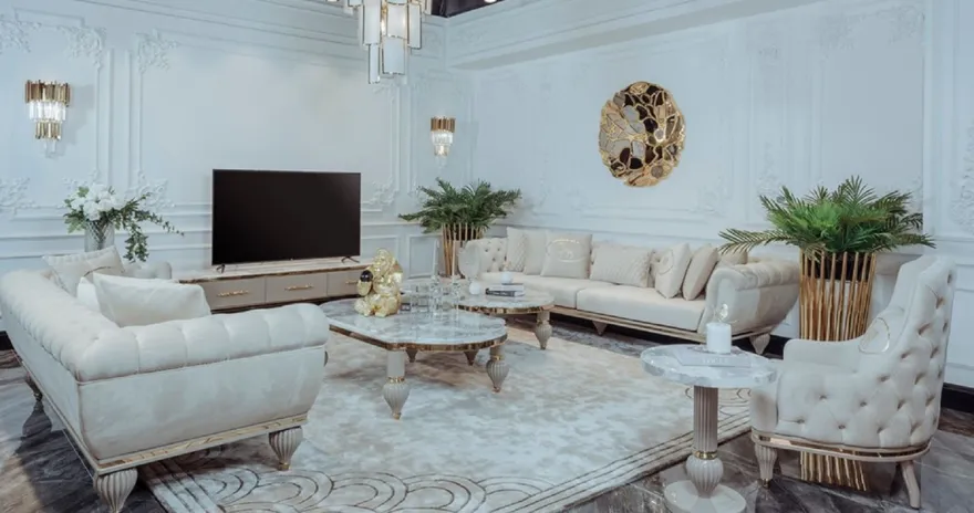 Casa Padrino Luxus Art Deco Wohnzimmer Sofa Cremefarben / Grau / Gold - Art Deco Wohnzimmer Möbel - Luxus Kollektion