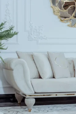 Casa Padrino Luxus Art Deco Wohnzimmer Sofa Cremefarben / Grau / Gold - Art Deco Wohnzimmer Möbel - Luxus Kollektion