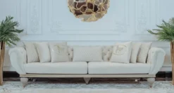 Casa Padrino Luxus Art Deco Wohnzimmer Sofa Cremefarben / Grau / Gold - Art Deco Wohnzimmer Möbel - Luxus Kollektion